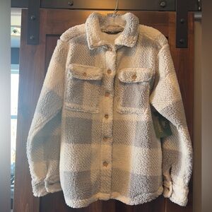 NWT Stillwater Supply Co. Grey Plaid Sherpa Jacket with Button Closure